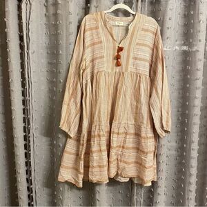 Cost Plus World Market Burnt Orange and White Striped Bohemian Dress - NWOT!